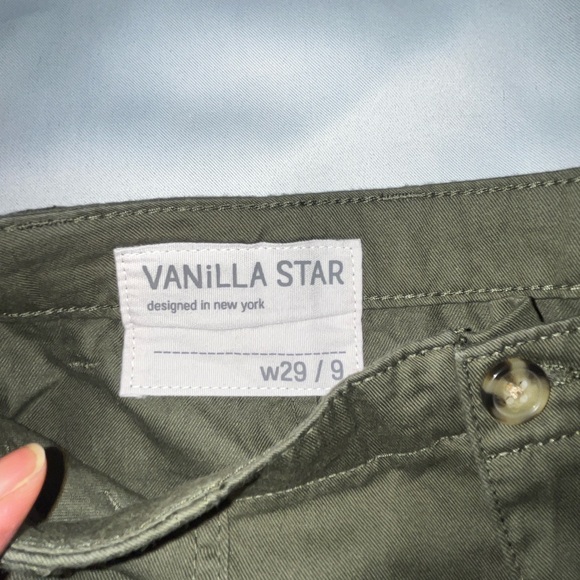 Vanilla Star Cinched Bottom Pants Green Khaki Joggers Button Waist Size 29/9 - Picture 5 of 8